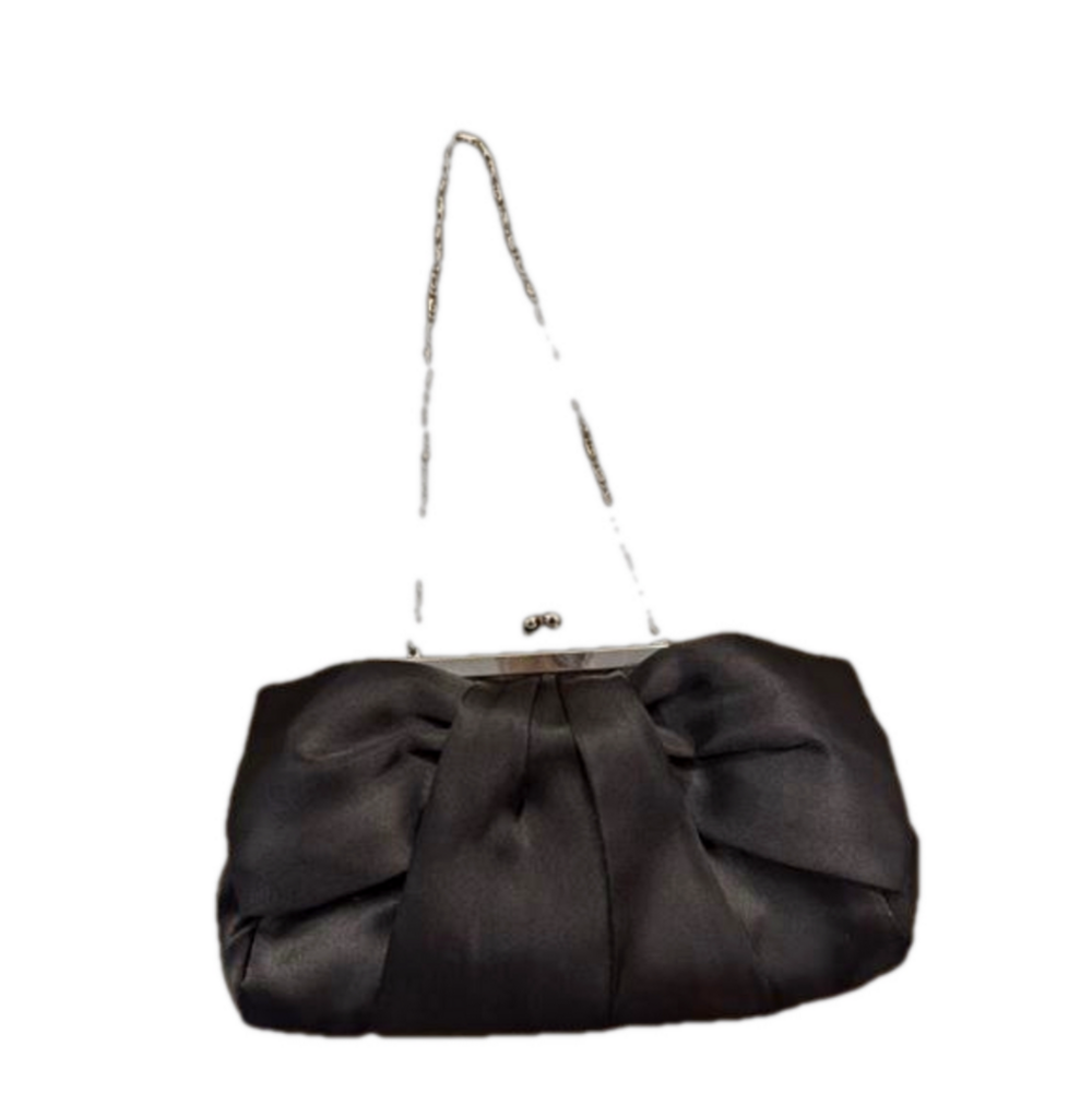 Black Satin Bow Clutch Shoulder Purse Small Bag